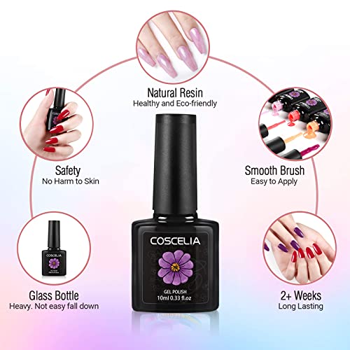 Coscelia Esmalte Semipermanente 5PCS Kit Uñas de Gel Pintauñas Soak off 10ML Secador de Uñas LED/U-V Gel Esmalte de Uñas Curado Luz Máquina 24W Nail Dryer Top Coat Base Coat Manicura Kit