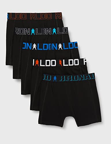 CR7 CRISTIANO RONALDO CR7 5-Pack Boy's Cotton Trunk Baadores Ajustados para Hombre, Negro, 10-12 Años para Niños