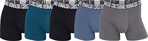 CR7 CRISTIANO RONALDO CR7 5-Pack Men's Cotton Trunk Baadores Ajustados para Hombre, Negro, Negro, Azul, Azul Claro, Gris, M