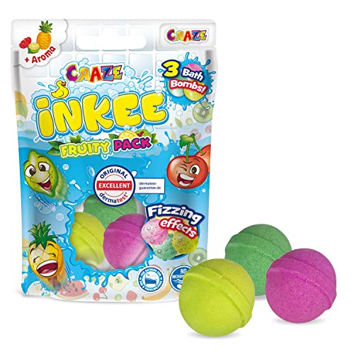 CRAZE Pack INKEE Fruity Pack 3 Bombas Baño para Niños, con 3 aromas de frutas diferentes, lima cereza y piña, juguetes baño, 25871