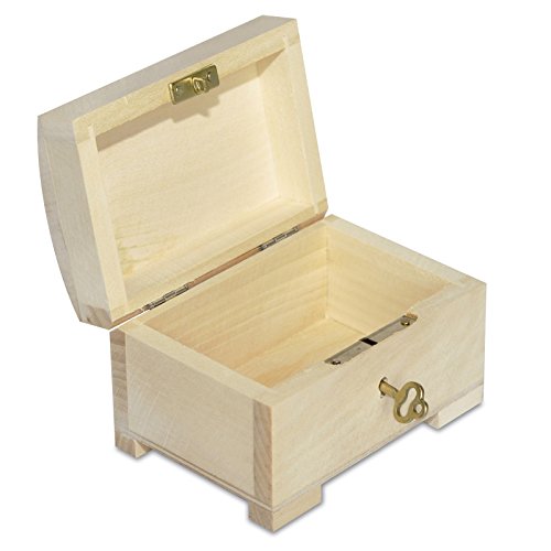 Creative DECO Pequeña Caja de Madera con Llave | 10,6 x 7,5 x 7,5 cm | con Cerradura y Tapa Redondeada | Sin Pintar | Cofre para Decorar Almacenar Joyería y Objetos de Valor