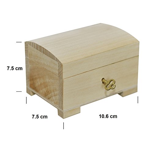 Creative DECO Pequeña Caja de Madera con Llave | 10,6 x 7,5 x 7,5 cm | con Cerradura y Tapa Redondeada | Sin Pintar | Cofre para Decorar Almacenar Joyería y Objetos de Valor