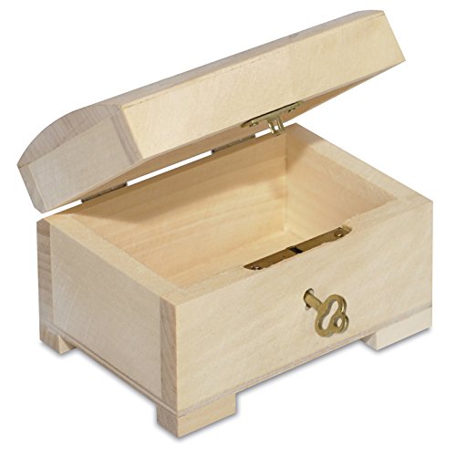 Creative DECO Pequeña Caja de Madera con Llave | 10,6 x 7,5 x 7,5 cm | con Cerradura y Tapa Redondeada | Sin Pintar | Cofre para Decorar Almacenar Joyería y Objetos de Valor