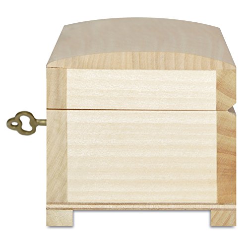 Creative DECO Pequeña Caja de Madera con Llave | 10,6 x 7,5 x 7,5 cm | con Cerradura y Tapa Redondeada | Sin Pintar | Cofre para Decorar Almacenar Joyería y Objetos de Valor