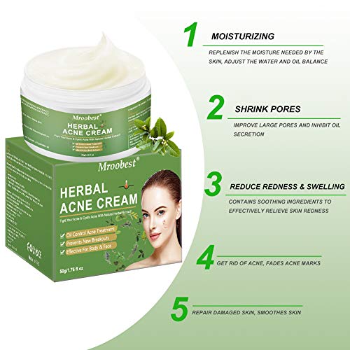 Crema Antiacne, Acné Crema, Herbal Acne Cream, Acne Tratamiento, Equilibrar el Agua y el Aceite, Acné Fosos de Reparar, la Crema Contra el Acné Espinilla, Regenera la piel - 50g/1.76 fl oz