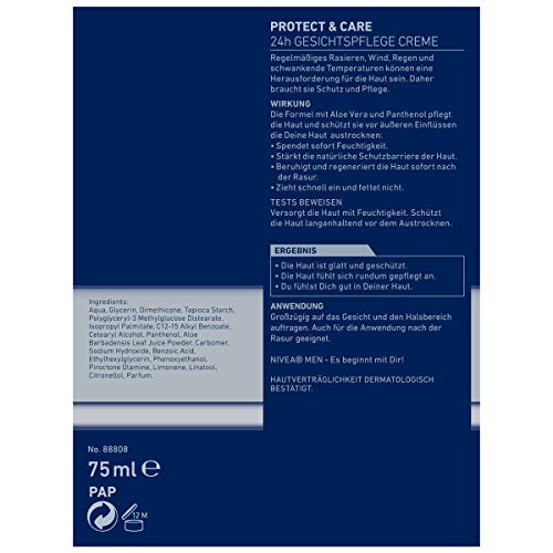 Crema de cuidado facial Nivea Men Protect &amp, crema facial calmante para hombres, crema de día hidratante, 75 ml