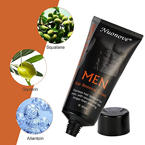 Crema Depilatoria Hombre, Crema Depilatoria, Hair Removal Cream, Crema Depilatoria Sin Dolor, Rápida y Efectiva, Deja la Piel Suave,para Facial, Antebrazo,Piernas, Axilas, Pecho, Espalda, 60 ml