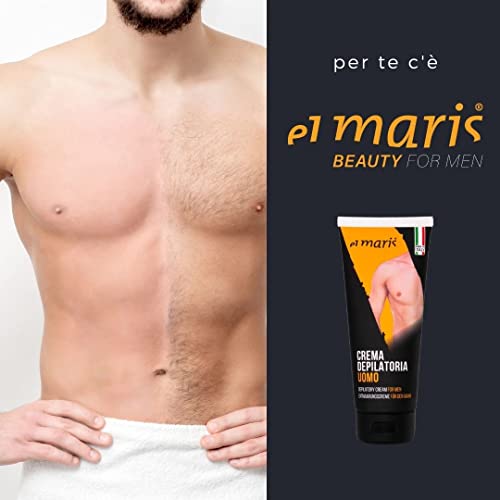 Crema depilatoria para hombre ultrarrápida y lenitiva, con Manteca de Karité y Bisabolol. Depilación de las partes íntimas, pecho, espalda, piernas, brazos. Tubo de 200ml