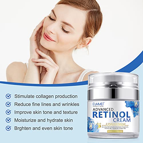 Crema Facial Avanzada con Retinol, IFUDOIT Hidratante Facial con Retinol al 2,5%, ácido Hialurónico, Crema Antienvejecimiento Día y Noche para Mujeres y Hombres, para Todo Tipo de Pieles