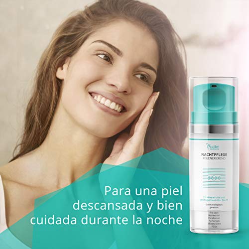 Crema facial de noche para mujer con sérum de ácido hialurónico y retinol - crema de cara hidratante para el contorno de ojos antiarrugas - cosmética natural, fabricada en Alemania