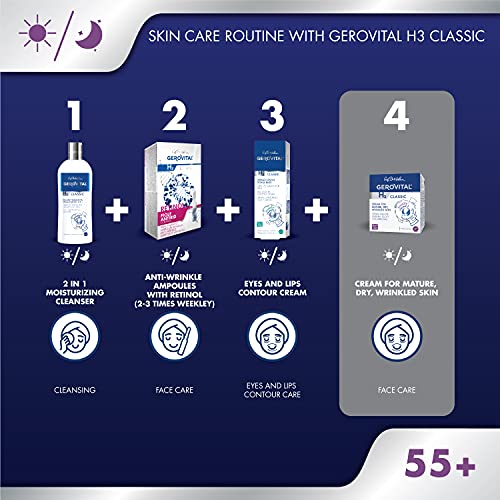 Crema Hidratante con Fuerte Poder Reparador, Ideal para Piel Madura, Seca y Arrugada, Gerovital H3 Classic