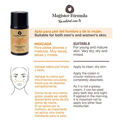 Crema Nutritiva Facial EG Seda 50 ml | Hidratante Natural con Extracto de Proteína de Seda + Ácido Hialurónico + Vitamina E | Piel Mixta y Seca | Día y Noche | Mujer y Hombre | Magister Fórmula