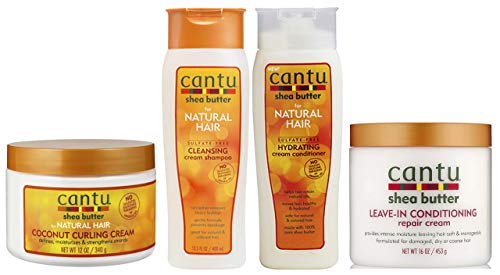 Crema para rizar Cantu Coconut 340 g con champú sin sulfato 400 ml y acondicionador 400 ml con crema reparadora sin acondicionador 453 g