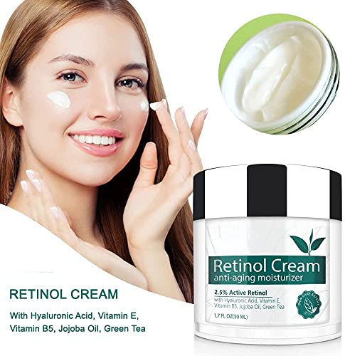 Crema Retinol para Cara, Antiarrugas y Antimanchas Crema de Día y Noche para Mujeres y Hombres,con Ácido Hialurónico, Vitamina E, Crema Hidratante para Pieles Mixtas, Sensibles, Grasas y Secas, 50mL