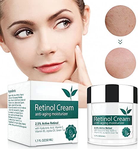 Crema Retinol para Cara, Antiarrugas y Antimanchas Crema de Día y Noche para Mujeres y Hombres,con Ácido Hialurónico, Vitamina E, Crema Hidratante para Pieles Mixtas, Sensibles, Grasas y Secas, 50mL