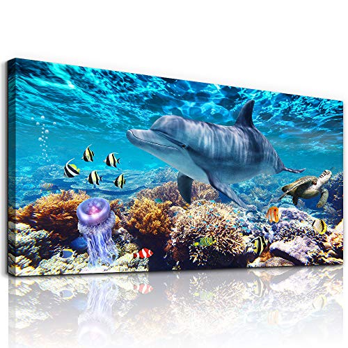 Cuadro de lienzo de paisaje marino para sala de estar Impresiones de delfines Decoración de pared para dormitorio Oficina Comedor Cocina Pinturas enmarcadas para decoraciones del hogar