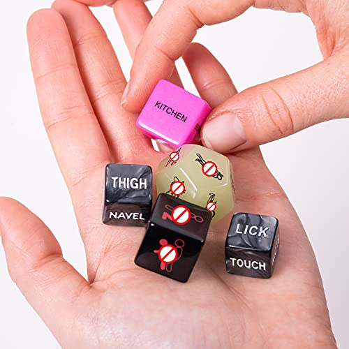 Dados para Juegos de Pareja - Set de 5 - Incluye Bolsa de Felpa Roja, Pluma y Petalos Aromaticos - Entrega Desde España