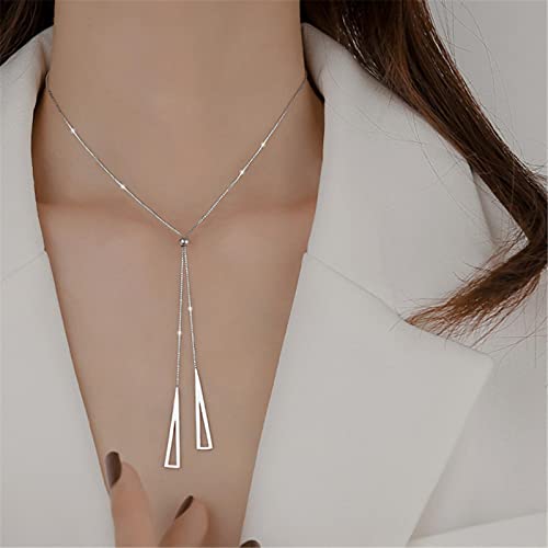 DALIU Collar de triángulo geométrico de Plata de Ley 925 de Lujo para Mujer, Colgante Largo, Collar de Cadena de clavícula Ajustable, joyería, Regalos