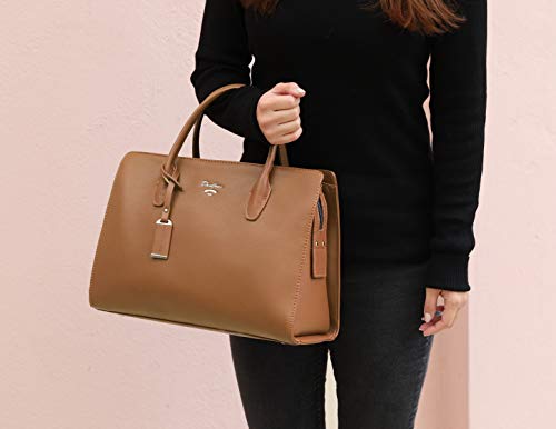 David Jones - Bolso de Mano Grande Mujer - Señora Tote Shopper Piel Cuero PU - Bolsos de Hombro Bandolera Múltiples Bolsillos - Trabajo Moda Asa Superior - Marrón Camel