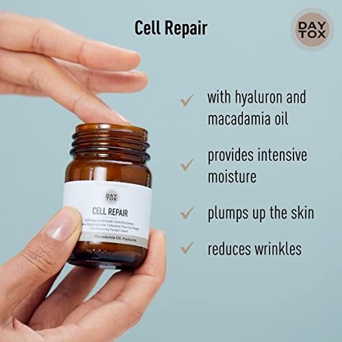 DAYTOX Cell Repair - Crema Facial Antiarrugas con Aceite de Ácido Hialurónico y Macadamia - Vegano - Sin Colorantes, sin Silicona y sin Parabenos - 1 x 50 ml