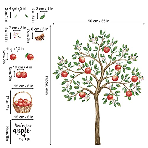 decalmile Pegatinas de Pared Árbol Verde Manzano Vinilos Decorativos Flores Planta Fruta Adhesivos Pared Dormitorio Salón Oficina