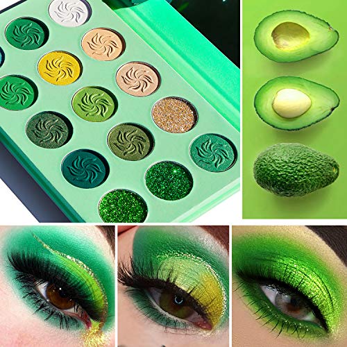 DE'LANCI Paleta de sombras de ojos verde aguacate 15 colores Paleta de maquillaje navideño brillante Brillo mate Brillo Sombra de ojos vegana altamente pigmentada en polvo Cosmético de larga duración