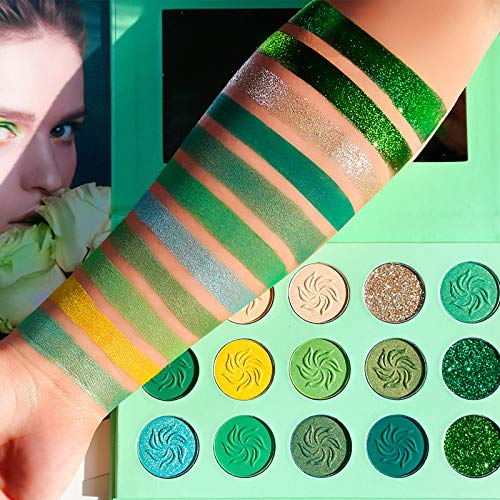 DE'LANCI Paleta de sombras de ojos verde aguacate 15 colores Paleta de maquillaje navideño brillante Brillo mate Brillo Sombra de ojos vegana altamente pigmentada en polvo Cosmético de larga duración