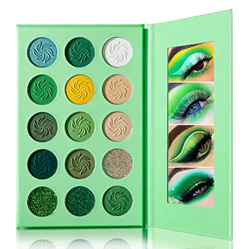 DE'LANCI Paleta de sombras de ojos verde aguacate 15 colores Paleta de maquillaje navideño brillante Brillo mate Brillo Sombra de ojos vegana altamente pigmentada en polvo Cosmético de larga duración