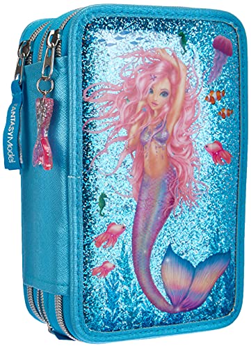 Depesche-DP-0010979 Estuche con 3 Cremalleras y lápices de Lyra, Fantasy Model Mermaid, Azul, Aprox. 7,5 x 13 x 20 cm, Color, 20x13x7,5cmm (10979)