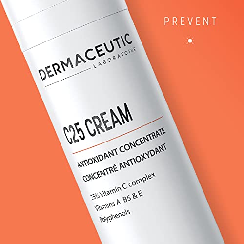 Dermaceutic C25 Cream - Crema antioxidante de día con vitamina C, vitamina E, vitamina B5, vitamina E y polifenoles - Humectante y protector facial que mejora el cutis e ilumina la piel - 30 ml