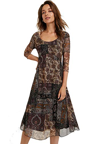 Desigual Vest_Kerala Vestido Casual de Tres Cuartos, marrón/Negro con Adornos, L para Mujer