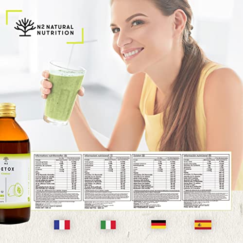 DETOX. Potente Fórmula Natural. Té Verde, Diente de León, Guaraná, Papaya. 10 Plantas Naturales de Rápida Absorción y Eficiencia. Activación y Equilibrio. 500ml. VEGANO. CE. N2 Natural Nutrition