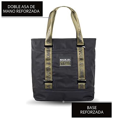 Devota Lomba Bolsos de Hombro Mujer Shopping. Bolso de Mujer Grande con Asas. Bolso Calidad. Grande. Idea Regalo. Bolsos para Diario. 36 x 14 x 32 cm. Rubber 229 Color Negro Kaki