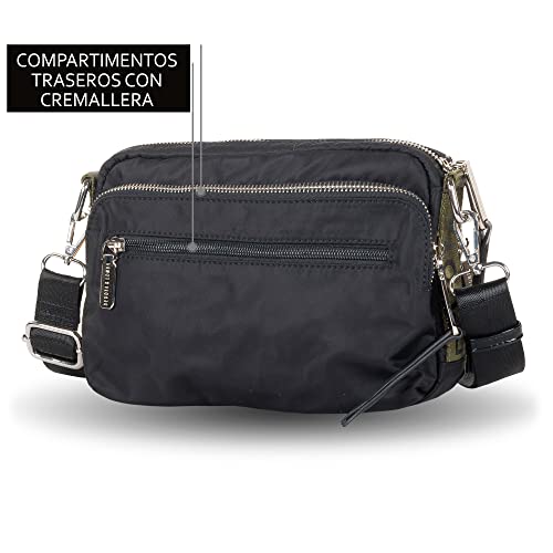 Devota y Lomba Bolso Bandolera Mujer. Bolsos de Mujer Bandolera. Bolso Pequeño. Calidad. Impermeable. Idea Regalo. Bolsos para Diario. 24 x 8 x 16 cm. Rubber 373 Color Negro Kaki