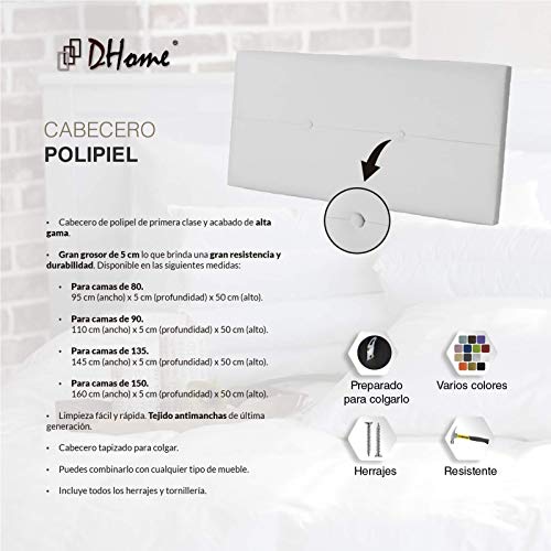 DHOME Cabecero de Polipiel o Tela AQUALINE Pro cabeceros Cabezal tapizado Cama Lujo (Polipiel Blanco, 110cm (Camas 80/90/105))