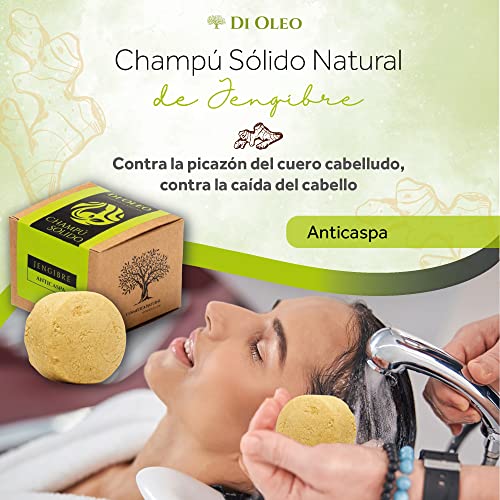 Di Oleo Champú Sólido de Jengibre Anticaspa, Champú Natural y Vegano para el cuidado del pelo, Hombre y Mujer, Fabricado en España, 100 g