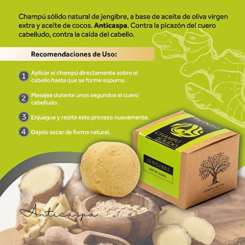 Di Oleo Champú Sólido de Jengibre Anticaspa, Champú Natural y Vegano para el cuidado del pelo, Hombre y Mujer, Fabricado en España, 100 g