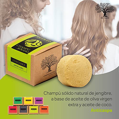 Di Oleo Champú Sólido de Jengibre Anticaspa, Champú Natural y Vegano para el cuidado del pelo, Hombre y Mujer, Fabricado en España, 100 g