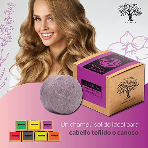 Di Oleo Champú Sólido de Lavanda para Cabello canoso o teñido, Natural y Vegano para el cuidado del pelo, Hombre y Mujer, Fabricado en España, 100 g