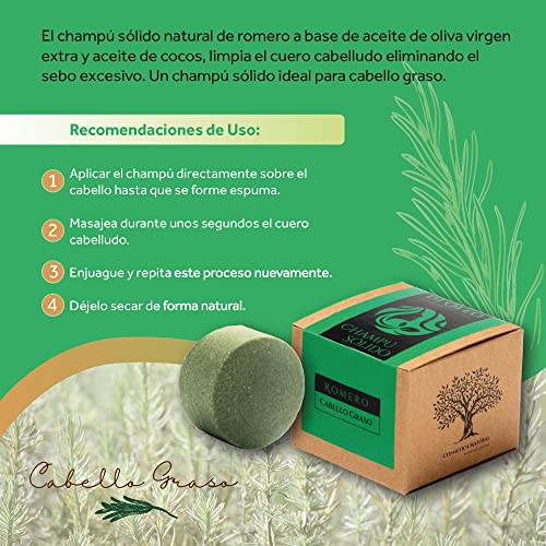 Di Oleo Champú Sólido de Romero para Cabello Graso, Jabón Natural y Vegano para el cuidado del pelo, Hombre y Mujer, Fabricado en España, 100 g