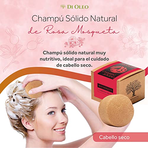 Di Oleo Champú Sólido de Rosa Mosqueta Cabello Seco, Champú Natural y Vegano para el cuidado del pelo, Hombre y Mujer, Fabricado en España, 100 g