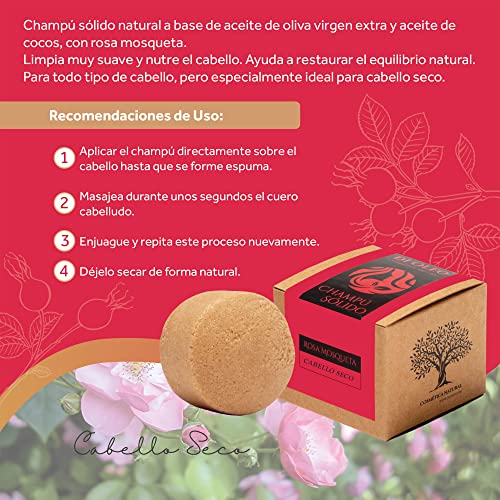 Di Oleo Champú Sólido de Rosa Mosqueta Cabello Seco, Champú Natural y Vegano para el cuidado del pelo, Hombre y Mujer, Fabricado en España, 100 g