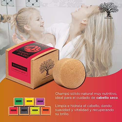 Di Oleo Champú Sólido de Rosa Mosqueta Cabello Seco, Champú Natural y Vegano para el cuidado del pelo, Hombre y Mujer, Fabricado en España, 100 g