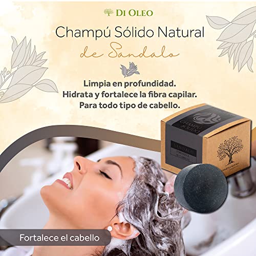 Di Oleo Champú Sólido de Sándalo, Champú Natural y Vegano, Hidrata y Fortalece el Cabello, Hombre y Mujer, Fabricado en España, 100 g