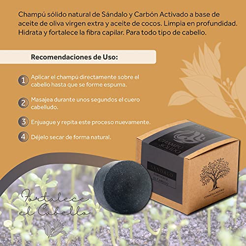 Di Oleo Champú Sólido de Sándalo, Champú Natural y Vegano, Hidrata y Fortalece el Cabello, Hombre y Mujer, Fabricado en España, 100 g