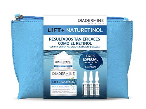 Diadermine - Neceser Lift+ Naturetinol - Crema de Día Lift+ Naturetinol 50 Mililitros + Ampollas Lift+ Naturetinol - Regenera, Reduce las Arrugas y Unifica el Tono de la Piel, 59 Gramos