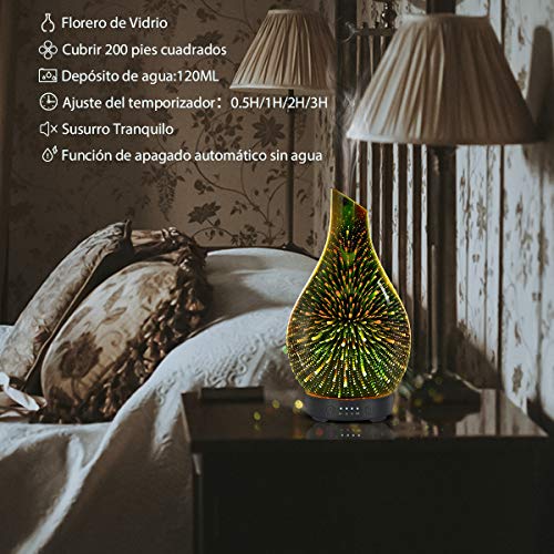 Difusor de aceite esencial 120ML Aroma Humidificador ultrasónico 7 Luces nocturnas que cambian de color con vidrio para la oficina de yoga en casana de yoga en casa