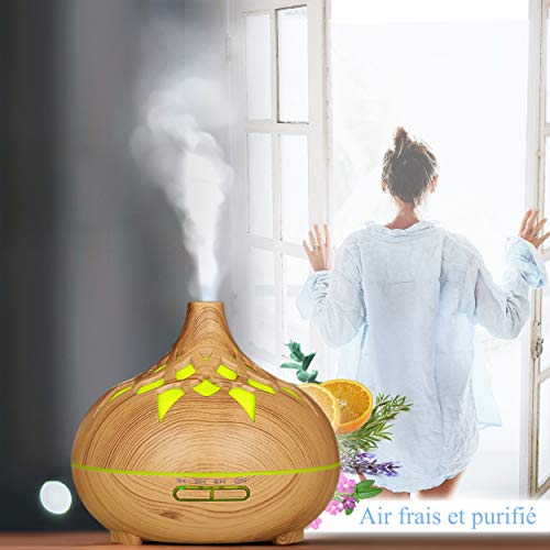 Difusor de Aceites Esenciales Top, Humidificador de Aire, Luz Nocturna - 7 LEDs| Apagado Automático Fresh Mist - Hogar y Jardín - 500ML- Ambientador- Difusor Silencioso