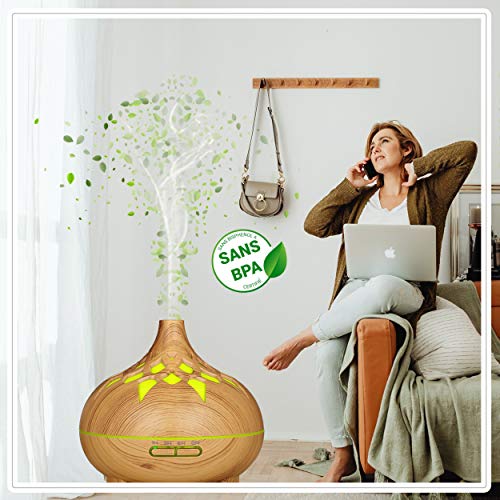 Difusor de Aceites Esenciales Top, Humidificador de Aire, Luz Nocturna - 7 LEDs| Apagado Automático Fresh Mist - Hogar y Jardín - 500ML- Ambientador- Difusor Silencioso