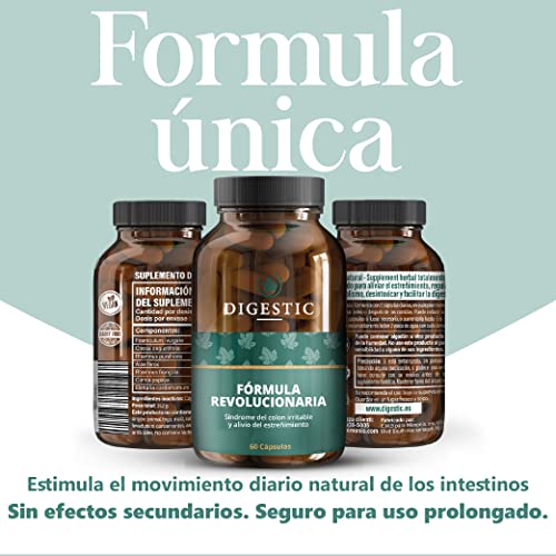 Digestic – Laxante para Aliviar el Estreñimiento – Ablanda las Heces – Ingredientes 100% Naturales – 60 Cápsulas – Nueva Fórmula Innovadora Limpieza Detox del Colon